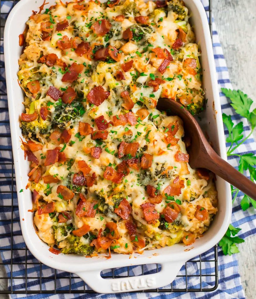 Cheesy Chicken Casserole with Broccoli and Bacon