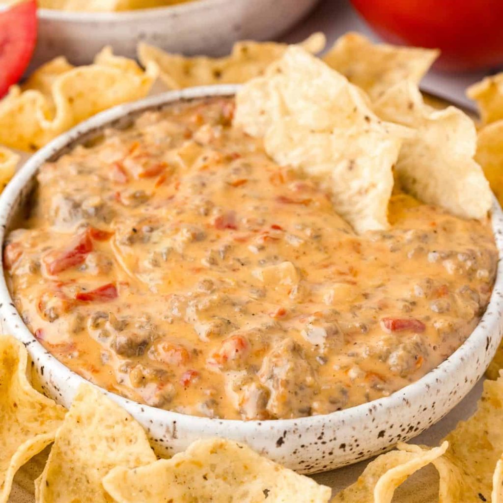 Cheesy Crockpot Sausage Rotel Dip