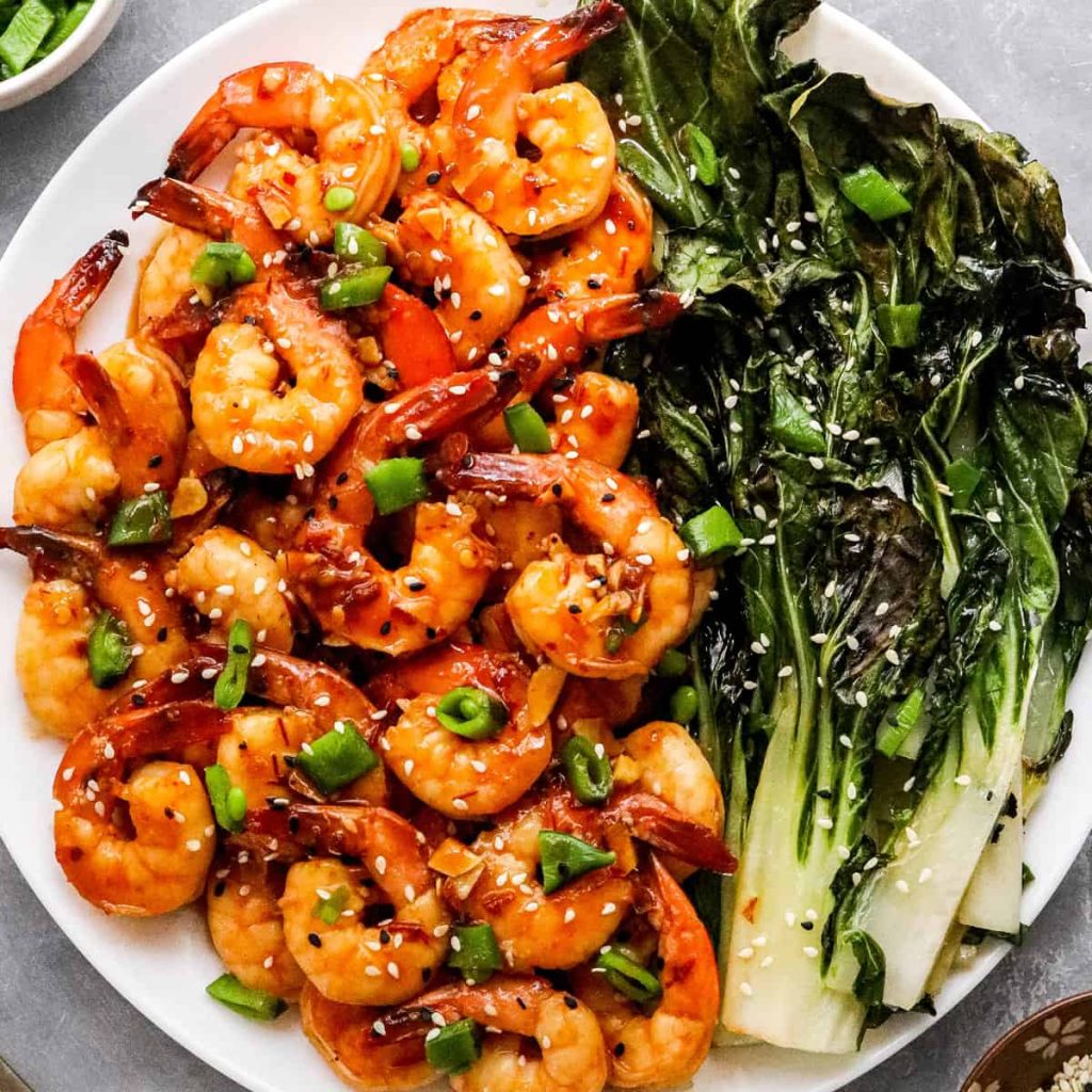 Chili Garlic Sheet Pan Shrimp with Baby Bok Choy