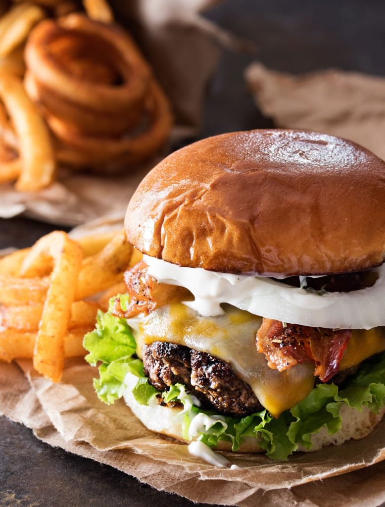 Pepper Crusted Bacon Cheeseburgers