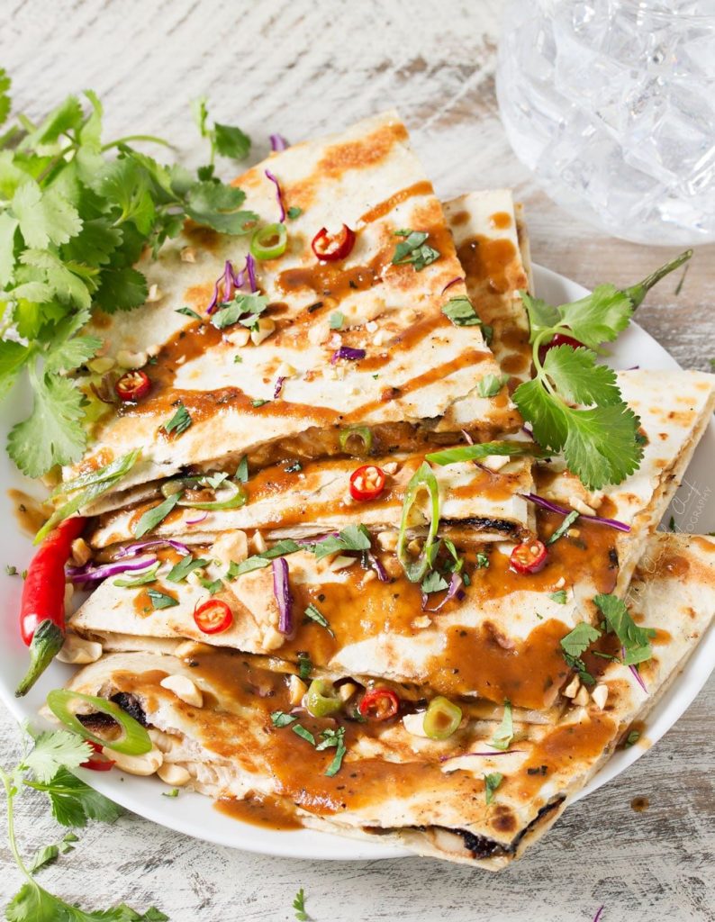 Thai Peanut Chicken Quesadillas