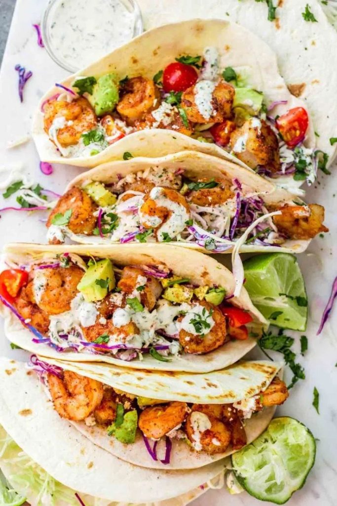 Shrimp Tacos With Cilantro Lime Bacon Slaw