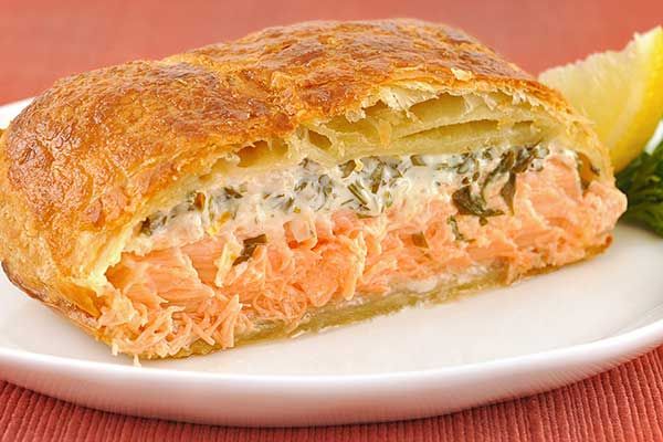 Salmon En Croûte: Puff Pastry Wrapped Salmon With Spinach And Mushroom Filling