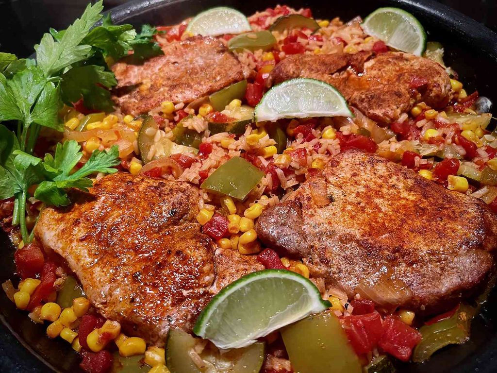 Savory Tex-Mex Pork Chops And Rice Skillet