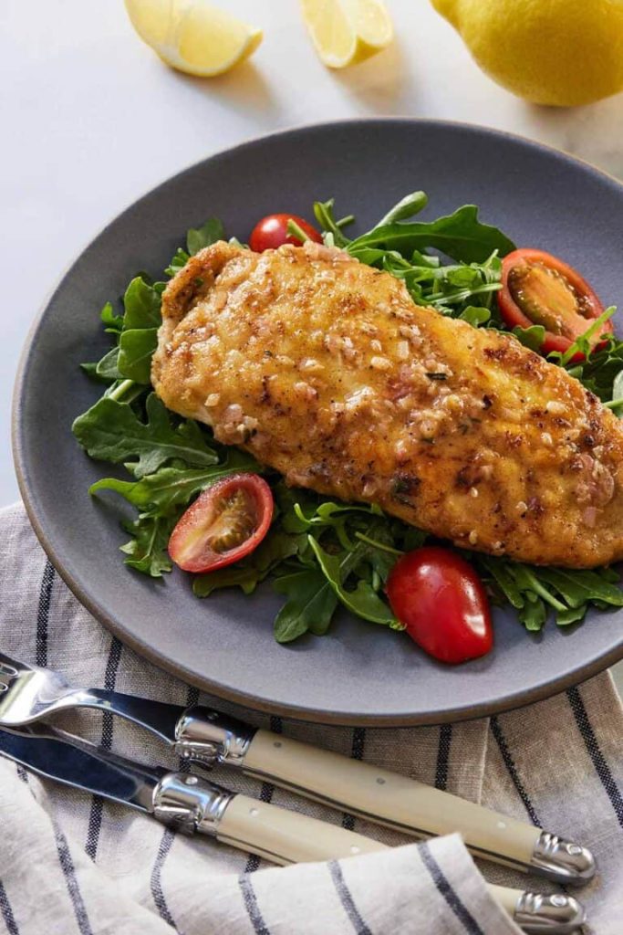 Lemon Garlic Chicken Paillard With Arugula Salad