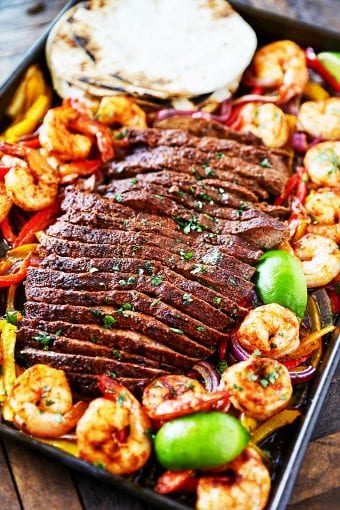 Easy Sheet Pan Steak And Shrimp Fajitas Recipe