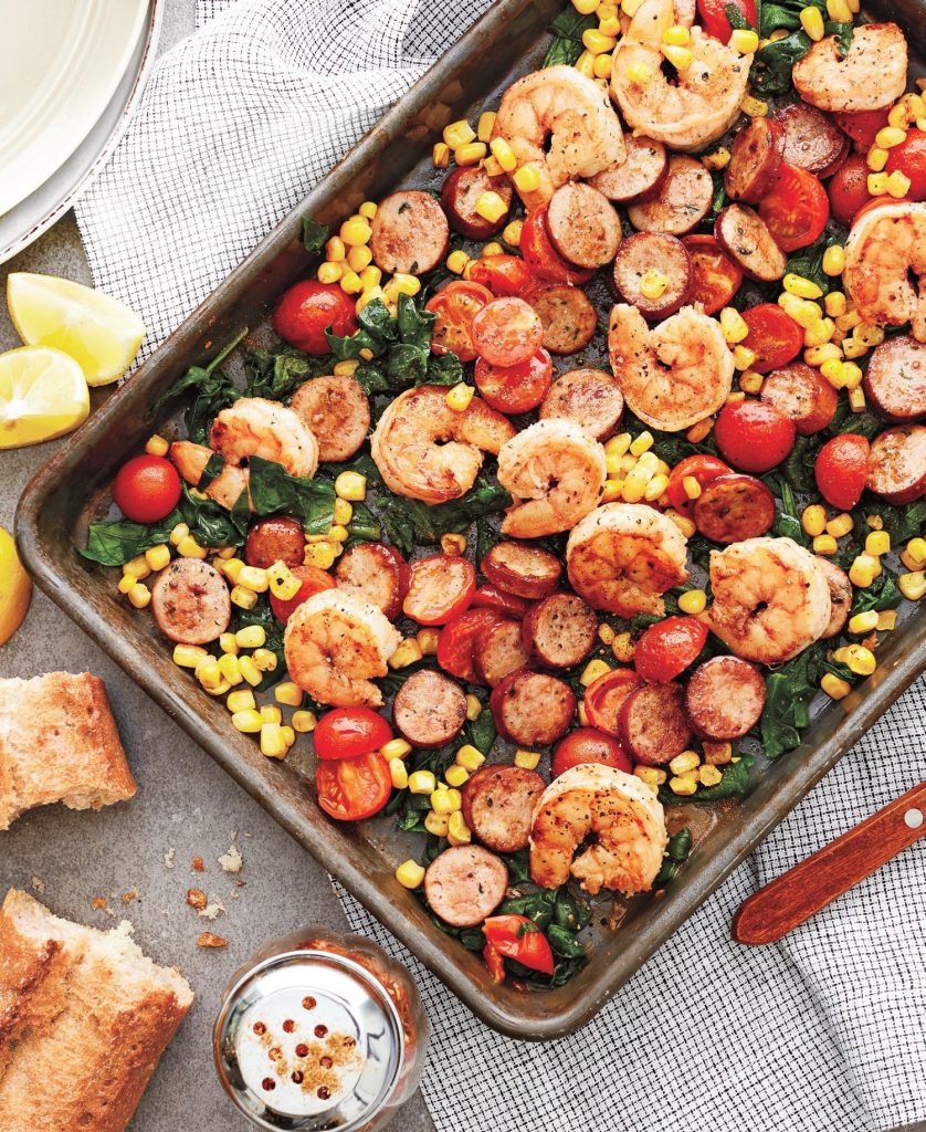 Sheet Pan Shrimp And Sausage Bake With Potatoes And Veggies