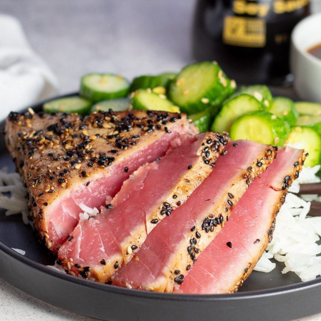 Pan Seared Ahi Tuna Steaks With Peppercorns