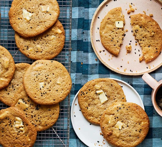 Chewy Tahini Cookies With Pomegranate